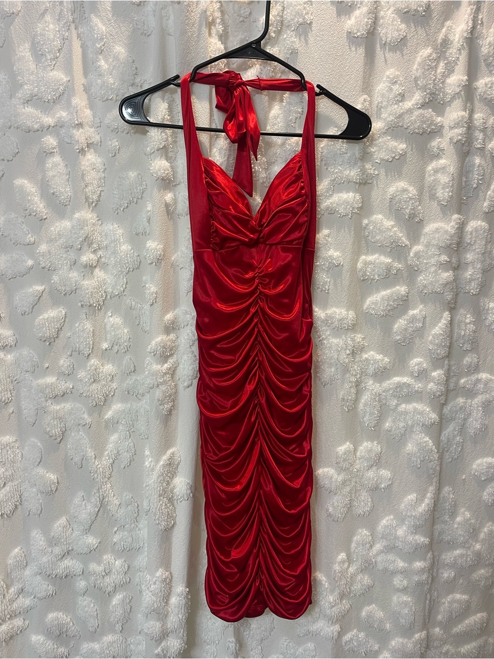Vintage ruby rox red satin halter neck dress